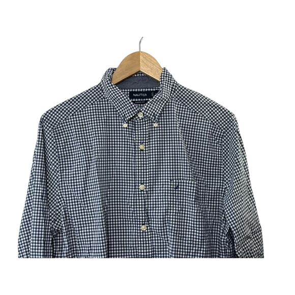 Nautica Blue Check Print Classic Fit Long Sleeve Button Up Shirt Men's Large - Picture 2 of 5